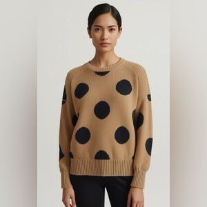 Tahari Women's XS Long Sleeve Pullover Sweater Brown With Black Polka Dots